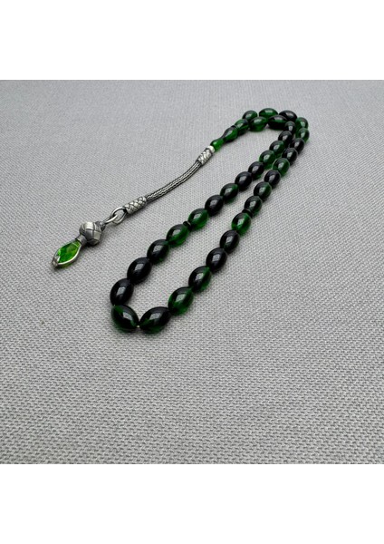 Kazaz Gümüş Püsküllü Yeşil Hareli Sıkma Kehribar Tespih modelleri