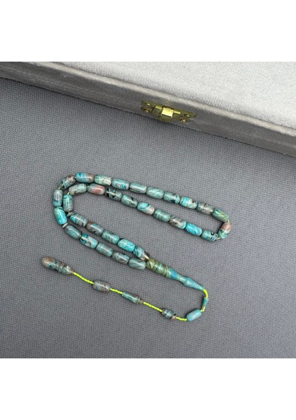 Usta Işçilikli Turkuaz Yeşil Renk Geçişli Yoğun Hareli Sıkma Kehribar Tespih fiyatları