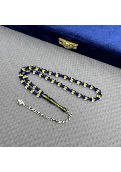 Alpaka Püsküllü Sarı Lacivert Sürmeli Renk Süzmesi Sıkma Kehribar Tespih modelleri