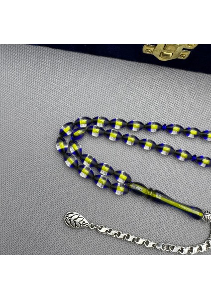 Alpaka Püsküllü Sarı Lacivert Sürmeli Renk Süzmesi Sıkma Kehribar Tespih indirimleri