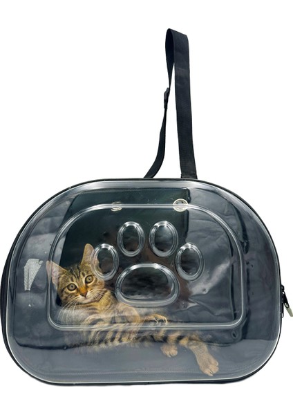 Omuz Askılı Pati Desenli Hava Kanallı Kedi ve Köpek Taşıma Çantası Siyah modelleri