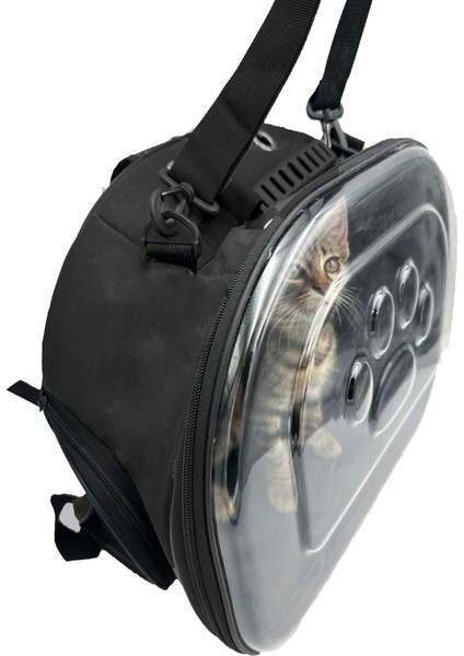 Omuz Askılı Pati Desenli Hava Kanallı Kedi ve Köpek Taşıma Çantası Siyah fırsatları