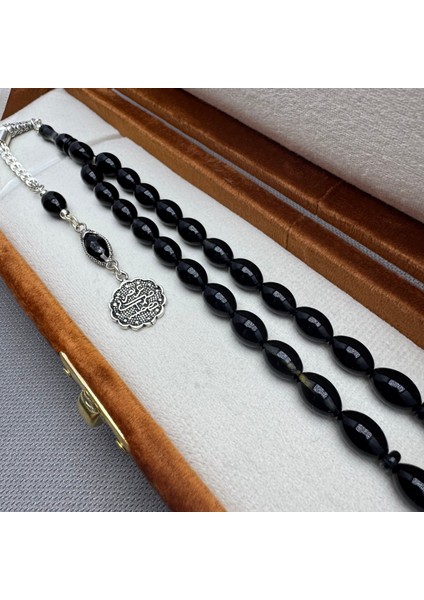 Babalar Günü Özel 925 Ayar Gümüş Püsküllü Siyah Hareli Sıkma Kehribar Tespih fırsatları