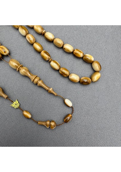 Emine Reşvani Usta Işçilikli Açık Kahverengi Hareli Sıkma Kehribar Tespih