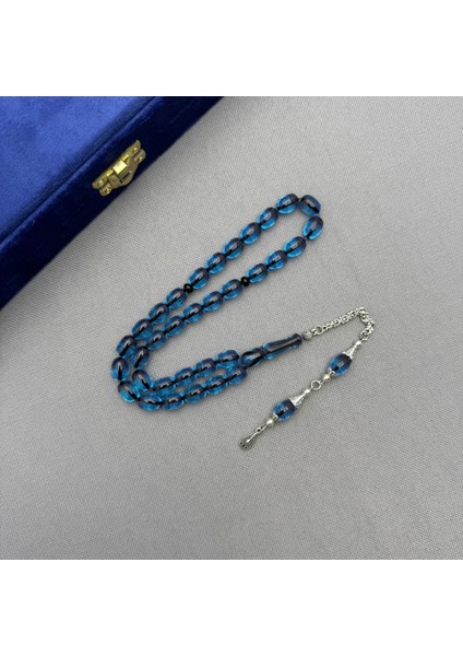 Alpaka Püsküllü Okyanus Mavisi Kapsül Kesim Sıkma Kehribar Tespih fiyatları