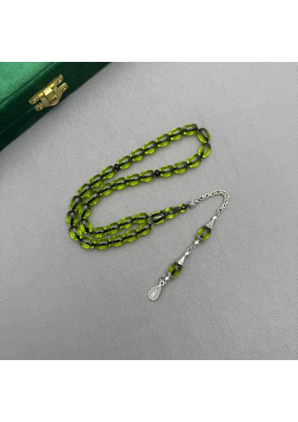 Alpaka Püsküllü Açık Yeşil Sıkma Kehribar Tespih fiyatları