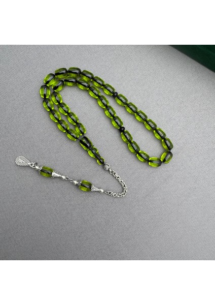 Alpaka Püsküllü Açık Yeşil Sıkma Kehribar Tespih fırsatları