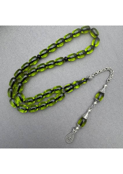 Alpaka Püsküllü Açık Yeşil Sıkma Kehribar Tespih indirimleri