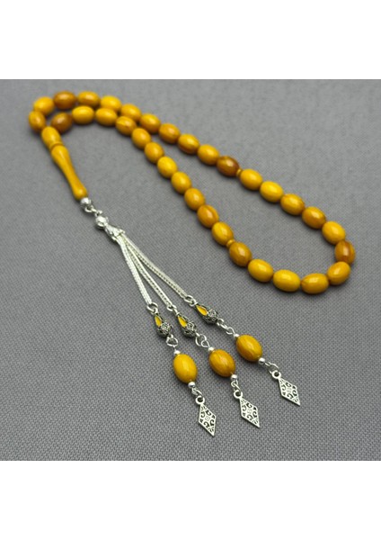 Özel Alpaka Dizayn Püsküllü Sarı Renk Dikey Yoğun Hareli Sıkma Kehribar Tespih fırsatları