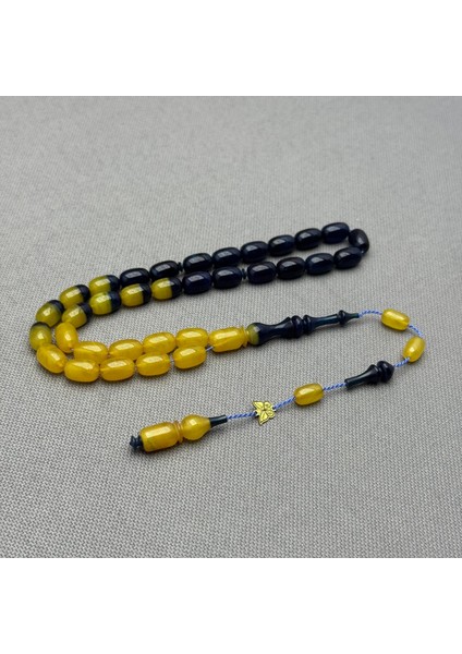 Emine Reşvani Usta Işçilikli Sarı Lacivert Renk Geçişli Hareli Sıkma Kehribar Tespih indirimleri