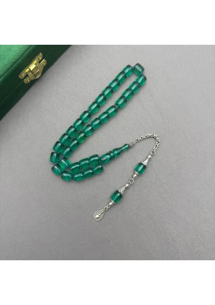 Alpaka Püsküllü Zümrüt Yeşil Sıkma Kehribar Tespih fiyatları