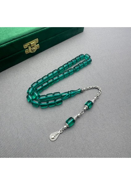 Alpaka Püsküllü Zümrüt Yeşil Sıkma Kehribar Tespih modelleri