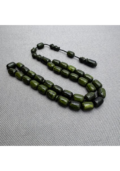 Usta Işçilikli Askeri Yeşil Yoğun Hareli Sıkma Kehribar Tespih