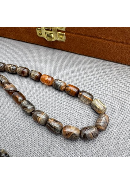 Halil Demirkol Usta Işçilikli Kahverengi Duman Gri Hareli Sıkma Kehribar Tespih modelleri