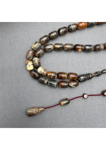 Halil Demirkol Usta Işçilikli Kahverengi Duman Gri Hareli Sıkma Kehribar Tespih fırsatları