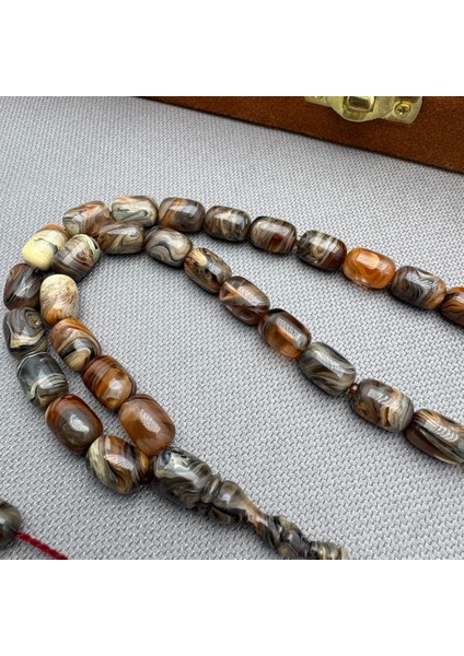 Halil Demirkol Usta Işçilikli Kahverengi Duman Gri Hareli Sıkma Kehribar Tespih