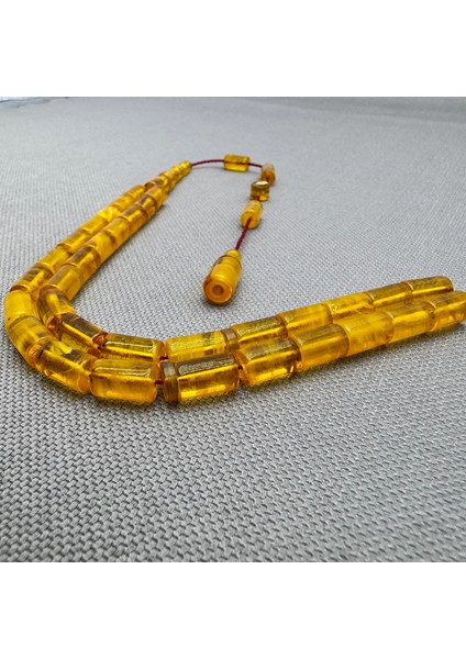 Erkan Çubukçu Usta Işçilikli Sarı Hareli Kesme Sıkma Kehribar Tespih