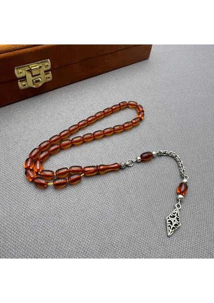 Alpaka Püsküllü Bürokrat Bilek Boy Bal Rengi Sıkma Kehribar Tespih