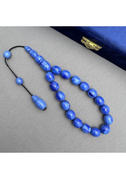 Sistemli Yoğun Hare Desenli Saks Mavisi Efe Maskot Tespih