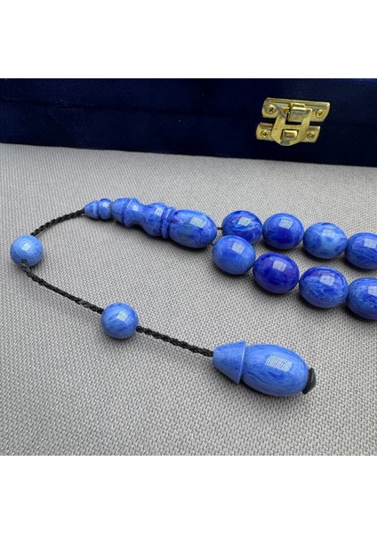 Sistemli Yoğun Hare Desenli Saks Mavisi Efe Maskot Tespih