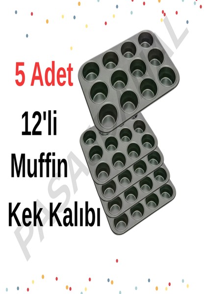 5 Adet 12’li Muffin Kek Kalıbı – Dayanıklı, Çok Amaçlı Fırın Kalıbı