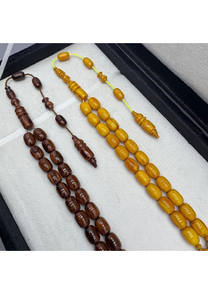 Özel Kutusunda Usta Işçilikli Sıkma Kehribar Hediyelik Tespih Set