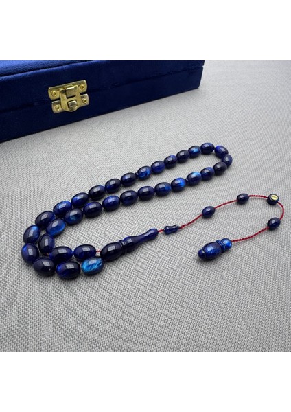 Usta Işçilikli Sistem Dizayn Okyanus Mavi Simli Hareli Hamur Sıkma Kehribar Tespih