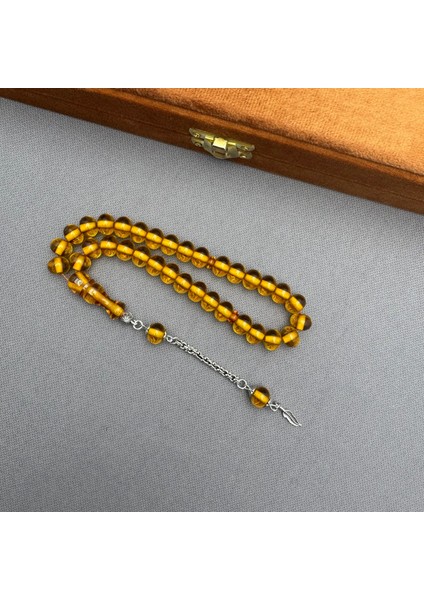 Alpaka Püsküllü Sarı Bilek Boy Sıkma Kehribar Tespih modelleri