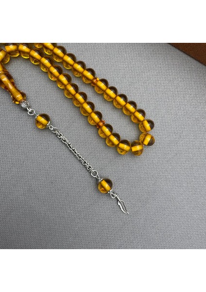 Alpaka Püsküllü Sarı Bilek Boy Sıkma Kehribar Tespih indirimleri