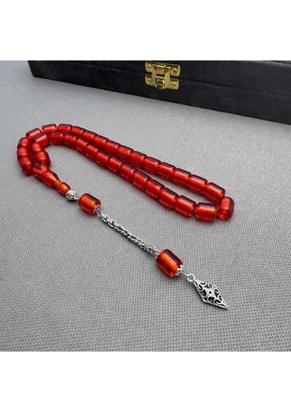 Alpaka Püsküllü Kırmızı Mısır Kapsül Kesim Kırmızı Sıkma Kehribar Tespih