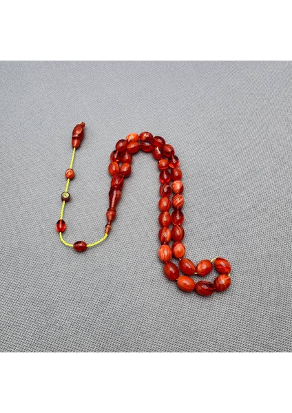 Ahmet Eryılmaz Usta Işçilikli Mercan Renkli Yoğun Hareli Sıkma Kehribar Tespih fırsatları