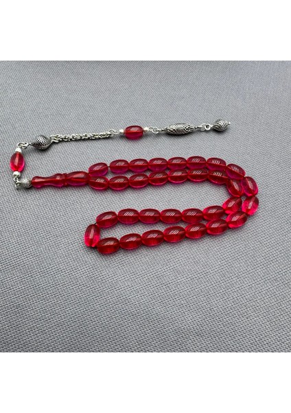 Alpaka Püsküllü Pembe Sıkma Kehribar Tespih fiyatları