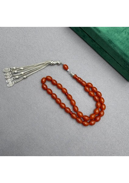 Yoğun Alpaka Püsküllü Bal Rengi Sıkma Kehribar Tespih