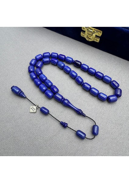 Faaris Beydun Usta Işçilikli Saks Mavisi Hareli Sıkma Kehribar Tespih fiyatları