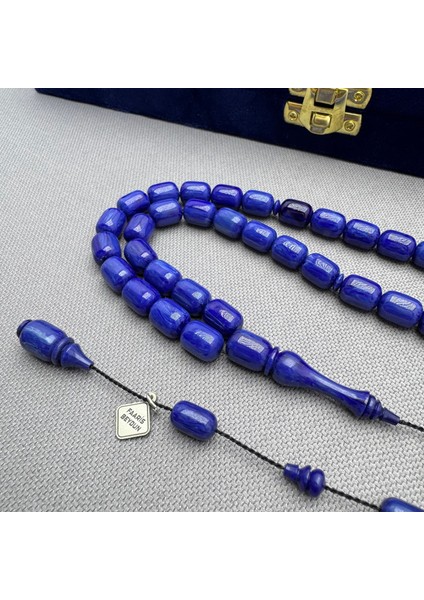 Faaris Beydun Usta Işçilikli Saks Mavisi Hareli Sıkma Kehribar Tespih fırsatları