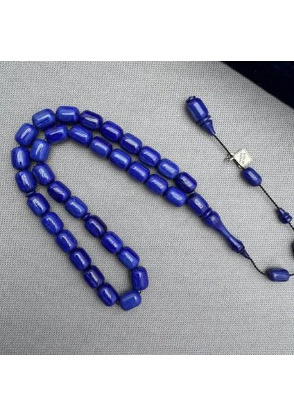 Faaris Beydun Usta Işçilikli Saks Mavisi Hareli Sıkma Kehribar Tespih indirimleri