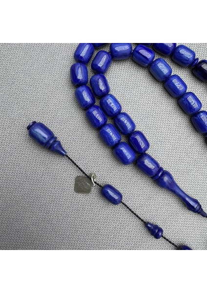 Faaris Beydun Usta Işçilikli Saks Mavisi Hareli Sıkma Kehribar Tespih