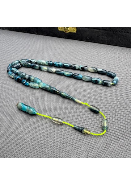 Usta Işçilikli Okyanus Mavisi Yorun Dalga Hareli Sıkma Kehribar Tespih indirimleri