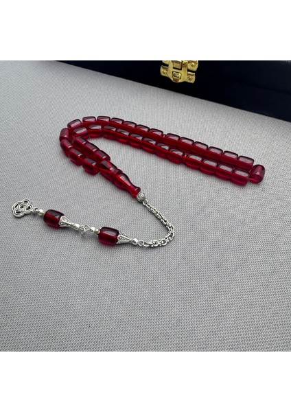 Alpaka Püsküllü Koyu Kırmızı Kapsül Kesim Sıkma Kehribar Tespih fırsatları