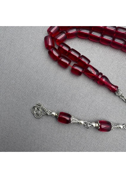 Alpaka Püsküllü Koyu Kırmızı Kapsül Kesim Sıkma Kehribar Tespih indirimleri