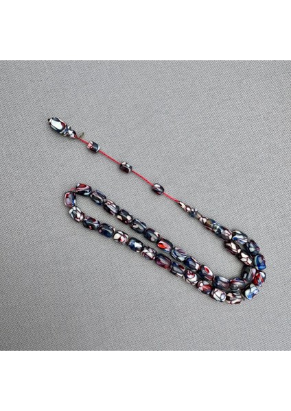 Dalgıç Usta Işçilikli Özel Seri Mavi Kırmızı Fransız Galalith ( Galanit ) Tespih