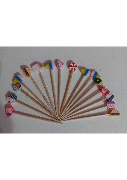 Renkli Fimo Şekilli Kokteyl Kürdanları 15’li Set Eğlenceli Sunum ve Parti
