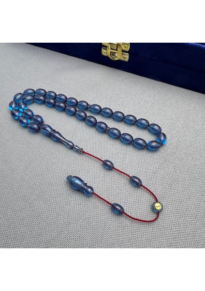 Usta Işçilikli Sistem Dizayn Petrol Mavi Buğulu Hamur Sıkma Kehribar Tespih