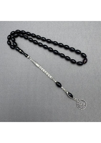 925 Ayar Gümüş Püsküllü Siyah Mor Hareli Sıkma Kehribar Tespih modelleri