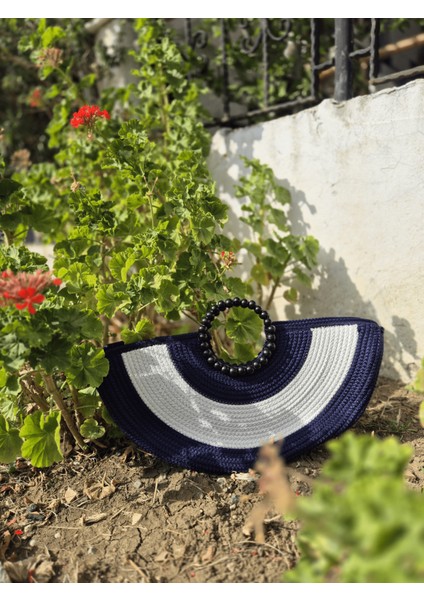 El Yapımı Nazar Boncuğu Desenli Çanta, Siyah Boncuk Halka Saplı Lacivert Beyaz Hasır Çanta fiyatları