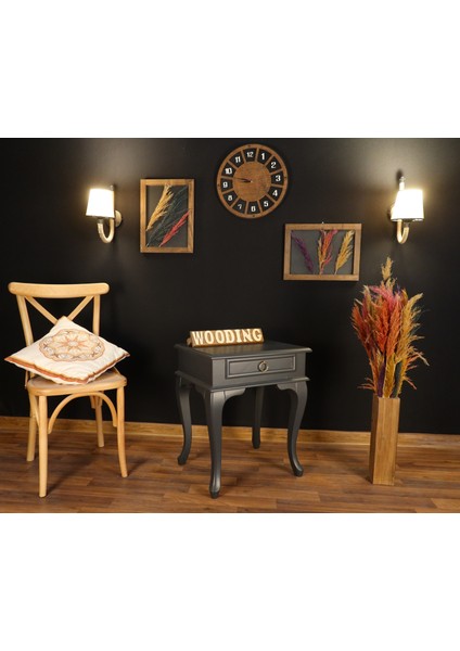 Çekmeceli Masif Antrasit Komodin - Yan Sehpa