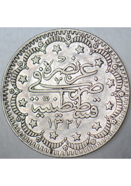 Sultan V. Mehmed Reşad Gümüş 5 Kuruş 1327/1 Istanbul Darbı. Çilaltı modelleri