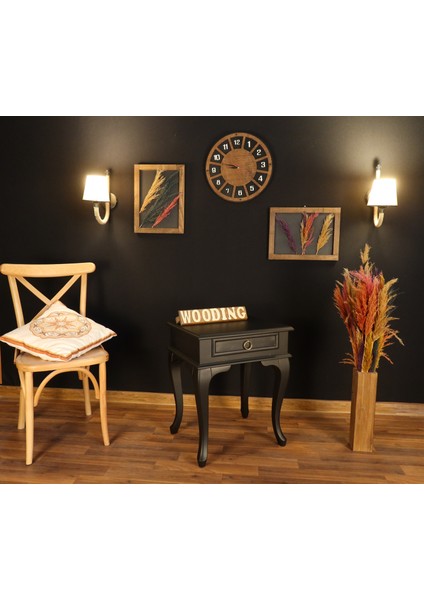 Çekmeceli Masif Siyah Komodin - Yan Sehpa