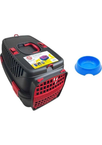 Kedi ve Köpek Taşıma Çantası 48X32,5X31 Cm, Kırmızı, Mama Kabı Hediye