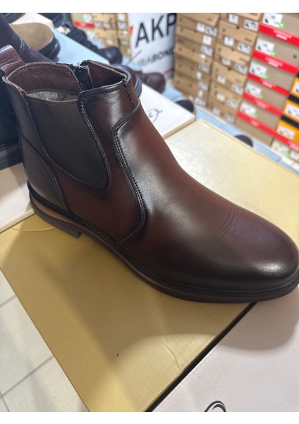 Içi Kürklü Hakiki Deri Kauçuk Kaymaz Taban Erkek Bot